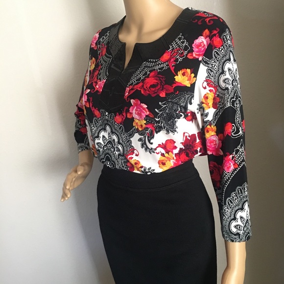 MJ Collections Women’s Size SP Floral Sequin Blouse Top Shirt Long Sleeve - Picture 12 of 12